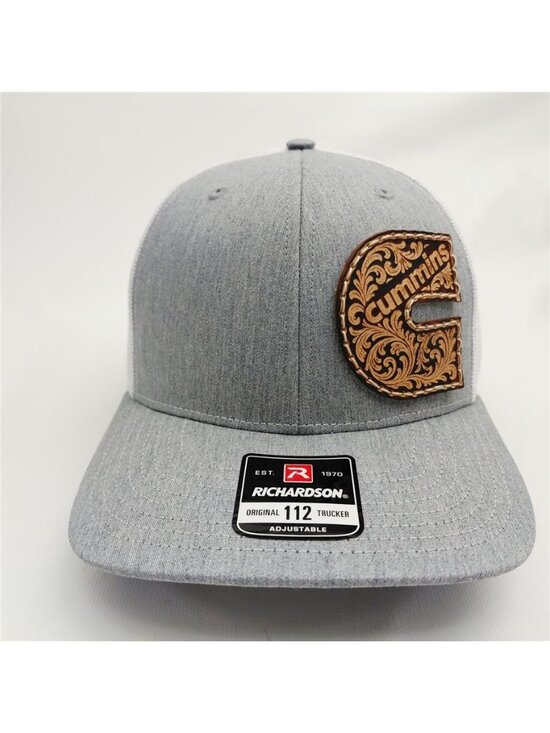 Luxury Cummins Tooled Leather Patch Richardson 112 Heather Grey White Hat Diesel